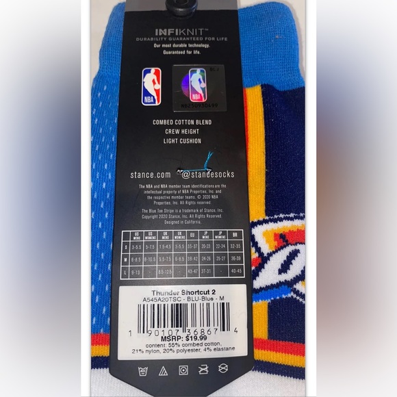 Stance NBA OKC Thunder Crew Socks 1 Pair Men 6-8.5 W8-10.5 White Logo Basketball - Picture 2 of 8